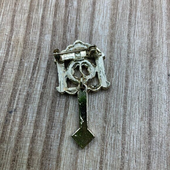 Pendulum Clock Vintage Blue Rhinestone Silver Tone Pin Brooch - Picture 3 of 6